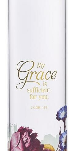 6006937151307 My Grace Is Sufficient Glass Water Bottle With Bamboo Lid And Sleeve