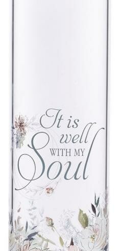 6006937151314 Well With My Soul Hymn Glass Water Bottle With Bamboo Lid And Sleeve