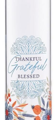 6006937151321 Thankful Grateful Blessed Glass Water Bottle With Bamboo Lid And Sleeve
