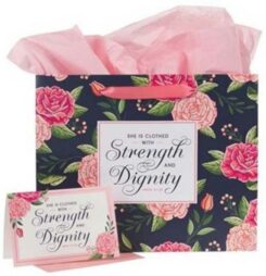 1220000322417 Strength And Dignity Pink Rose Large With Card Set Proverbs 31:25