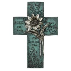 603799216685 Bless Our Family Turquoise Floral Cross