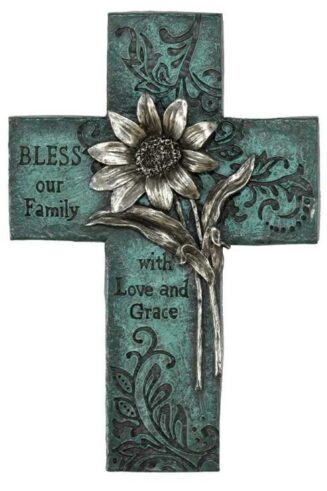 603799216685 Bless Our Family Turquoise Floral Cross