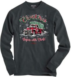 612978635421 Kerusso Christmas Tree Truck Christmas Begins With Christ (Medium T-Shirt)