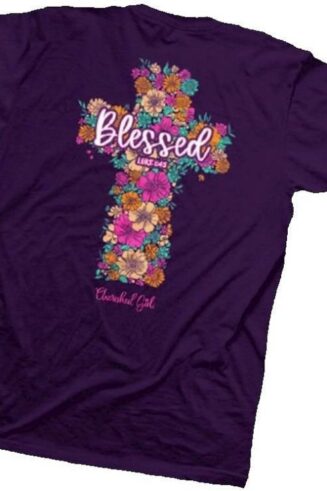 612978644195 Cherished Girl Floral Cross (Medium T-Shirt)