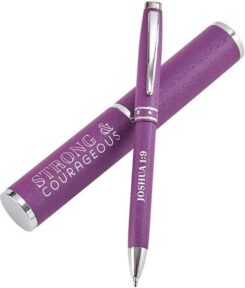 1220000132382 Strong & Courageous Purple Stylish Classic Pen in Matching Gift Case - Joshua 1: