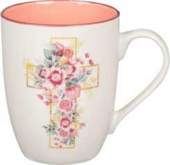 1220000323780 Encouraging Ceramic Coffee & Tea Mug for Women: Rosy Pink Floral Cross