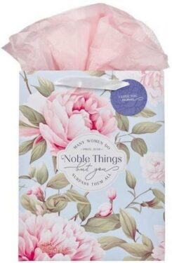 1220000326606 Noble Things Pink Peony Large Portrait Gift Bag Proverbs 31:29