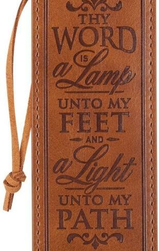1220000138667 Toffee Brown Faux Leather Bookmark: Thy Word is a Lamp Unto My Feet - Psalm 119: