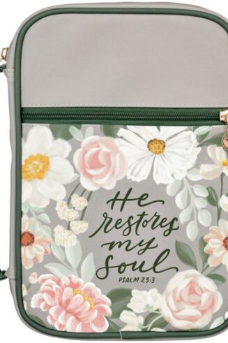 1220000721340 Premium Vegan Leather Inspirational Bible Cover for Women: He Restores My Soul E