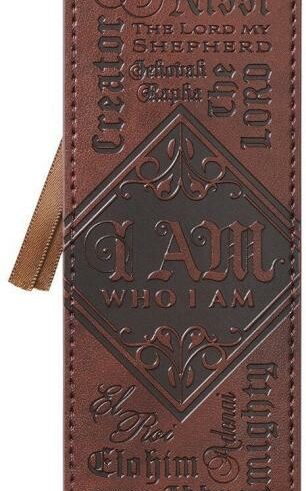 6006937144934 Brown Faux Leather Bookmark | Names Of God - Exodus 34:5 Bible Verse Inspiration