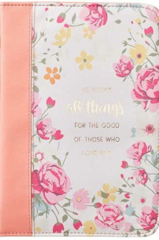 1220000131804 Peach Faux Leather Bible Cover for Women He Works All Things Romans 8:28 Zi"