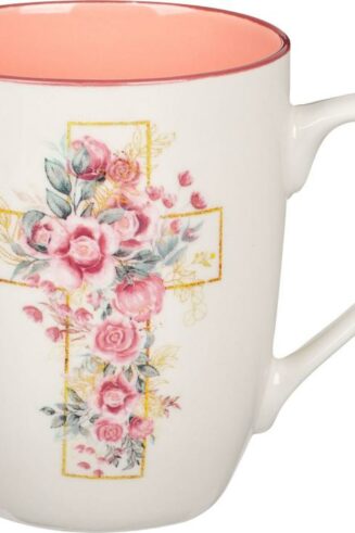 1220000323780 Encouraging Ceramic Coffee & Tea Mug for Women: Rosy Pink Floral Cross
