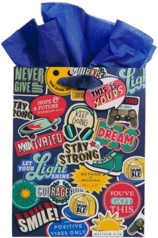1220000324015 Medium Portrait Inspirational Gift Bag & Tissue Paper Set for Boys