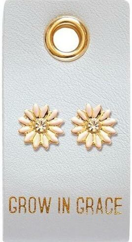 195002073142 Grow In Grace Flower Studs On Reusable Leather Luggage Tag (Earring)