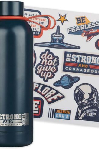 6006937170346 Strong And Courageous Blue Stainless Steel Water Bottle Joshua 1:9